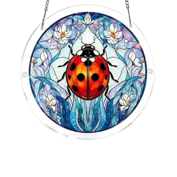 TTJ Acrylic Puzzle Suncatcher 7.4 in Seven-Spot Ladybug Design Iridescent Colorful Window Hanging Sunlight Catcher Prism Ornament Durable Lightweight Acrylic Faceted Panels Perfect Window Decor Gift