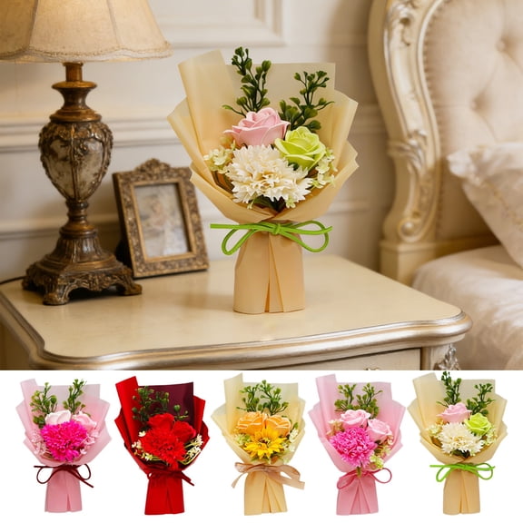 TTJ Artificial Flowers Indoor Fake Flower Simulated Flower Rose Soap Flower Carnation Bouquet Gift for Mom and Wife Birthday