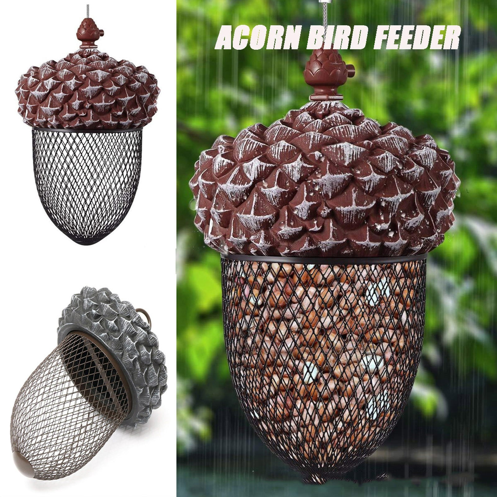 TTJ Bird Feeder Pole Hanging Bird Feeder Garden Courtyard Decorations Hummingbirds Acorns Iron Bird Feeders Resin Crafts Decorations