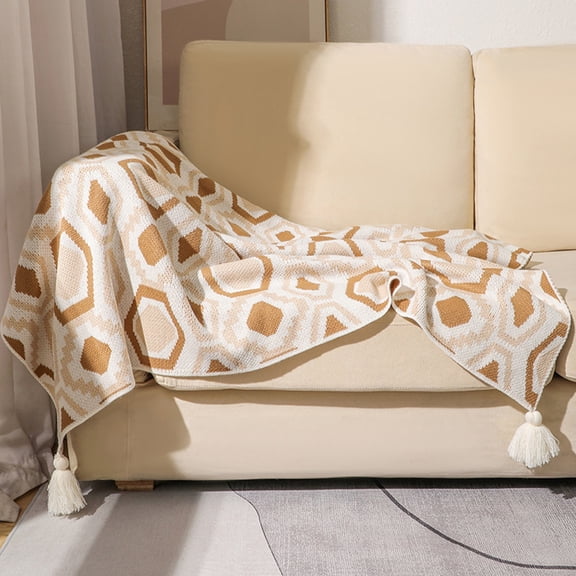 TTJ Boho Knit Throw Blanket 47x31.5 in Decorative Woven Sofa Cover Lightweight Air-Conditioning Nap Blanket Soft Breathable Knitted Lap Throw For Living Room