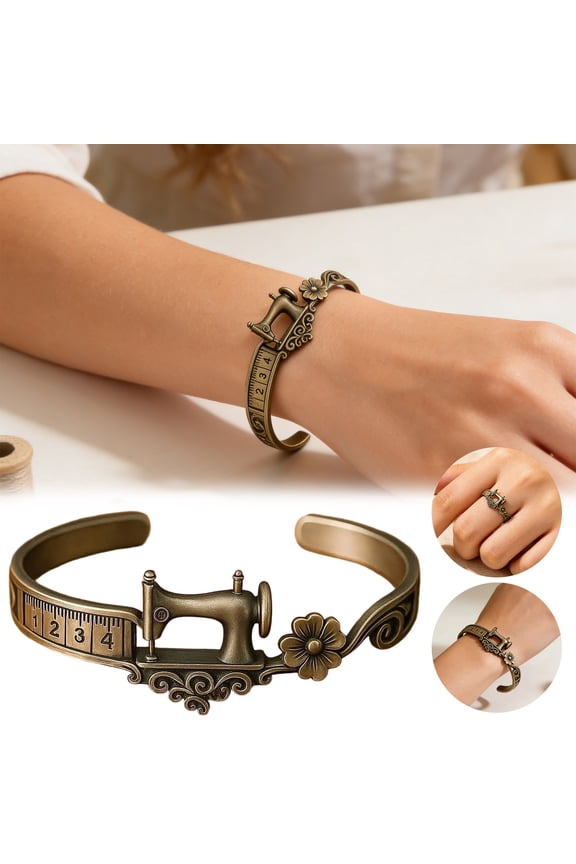 Bracelets for Women Braclet Vintage Sewing Bracelet Adjustable Bracelet with Tape Measure Flower Decoration Handmade Jewelry Gift for Sewing Enthusiasts Lovers Handicraft Fans