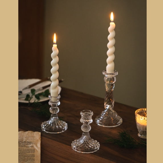 TTJ Candle Stick Holders Candle Stand French Relief Glass Candlestick with Medieval High Tables Atmospheres Candlestick Home Dining Room Decoration