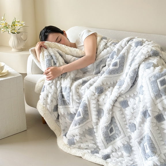 TTJ Cationic Hollow Taffeta Lambswool Double-Layer Throw 39.4x27.6 in Soft Warm Sherpa Nap Blanket Reversible Plush Sofa Cover Machine Washable Cozy Throw