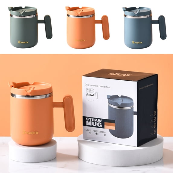 TTJ Ceramic Coffee Mugs Insulated Coffee Mug Stainless Steel Mug with Lid and Handle 450ML Reusable Double Insulated Mug for Home Office and Travel Coffee Mugs Breakfast Mugs