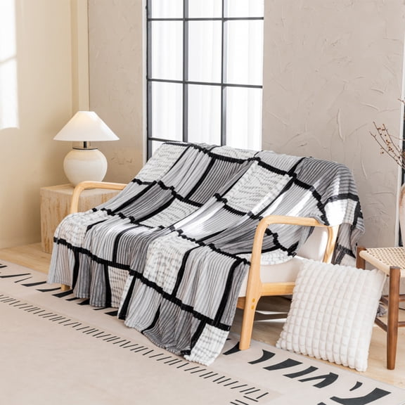 TTJ Checkered Printed Fleece Throw With Drawstring 39.4x27.6 in Soft Milk Fleece Double-Layer Dorm Nap Blanket Lightweight Warm Travel Sofa Cover Washable
