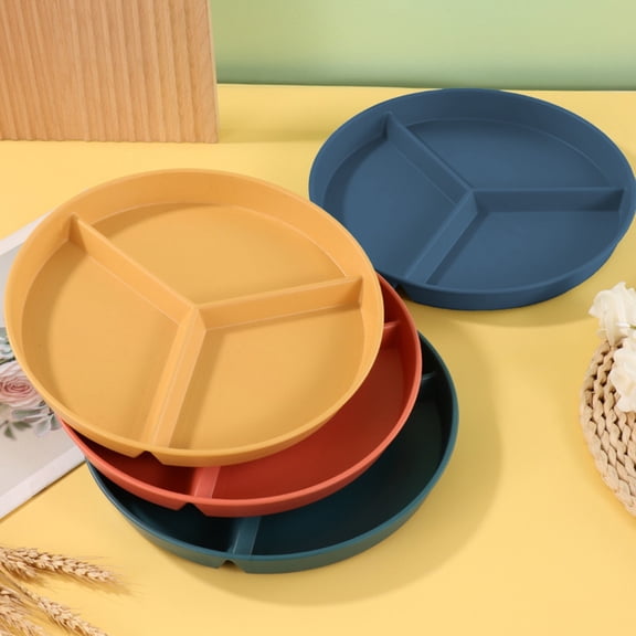 TTJ Dinner Plate 10 Inch Diameter Plastic Three Grids Circular Dining Plates Thickened Heat-resistants Household Breakfast Fruit Plates