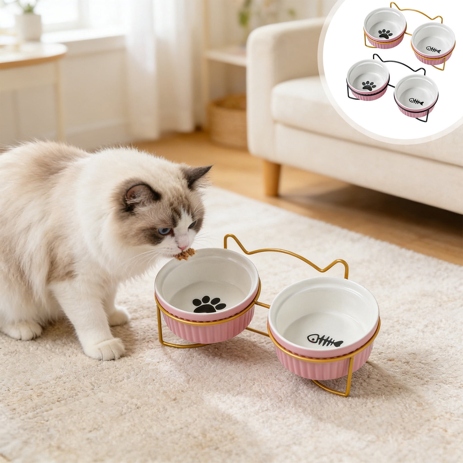 TTJ Dog Food Bowl Pet Bowls Ceramic Pet Bowls Cats Dog Non Tipping Food and Water Dishes Double Bowl Set for Feeding and Drinking Suitable for Small To Medium Sized Dogs and Cats