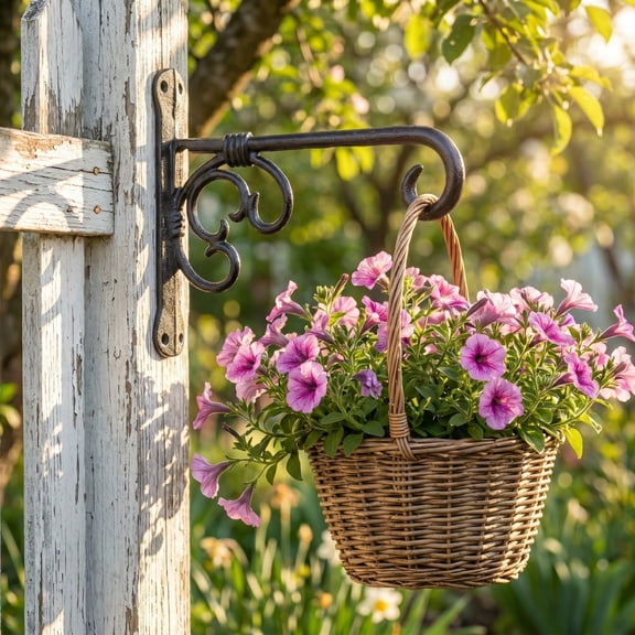 TTJ Over the Door Hanger Vintage Scroll Wrought Iron Hanging Bracket Heavy Duty Wall Mount Hook for Flower Basket Bird Feeder Wind Chime Plantser Indoor Outdoor Garden Decor