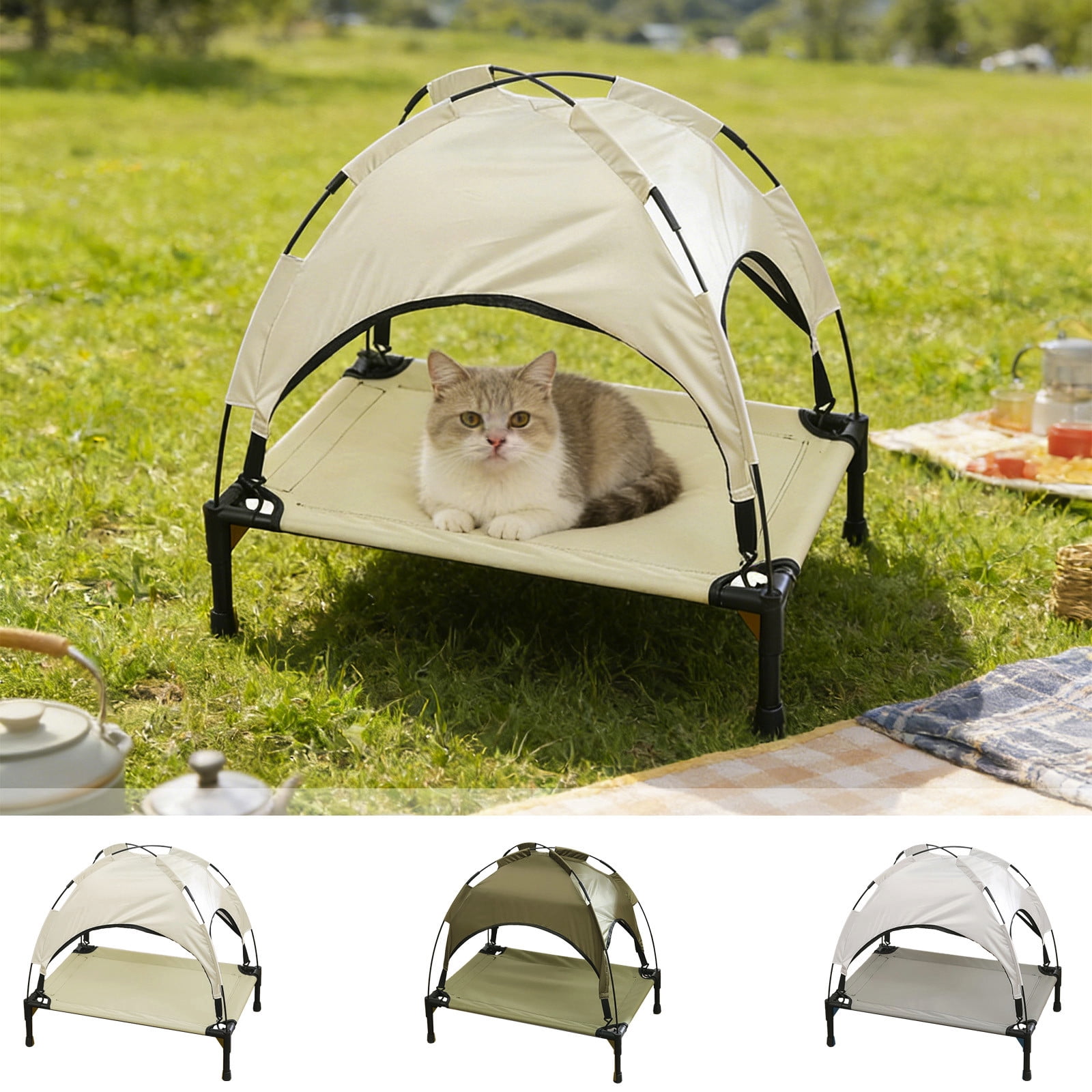 TTJ Elevated Pet Bed with Sun Canopy Waterproof Breathable Cot Style Hammock for Outdoor Patio Camping and Indoor Naps Keeps Pets Off Ground Comfort