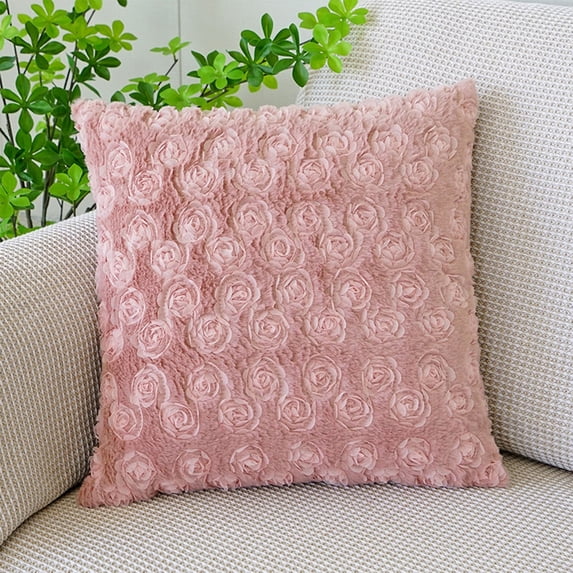 TTJ Embroidered Rose Throw Pillow Cover 18x18 in Faux Floral Decorative Cushion Sham Soft Velvet Texture Zipper Closure Romantic Accent For Sofa Bed Bedroom Home Decor