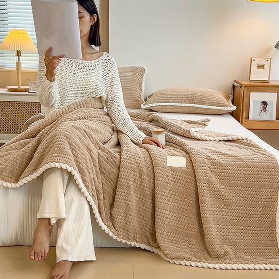 TTJ Extra Thick Double-Layer Flannel Fleece Blanket Plush Nap Throw Soft Warm Oversized Sofa Bed Office Travel Machine Washable Cozy All-Season Blanket, Throw Blanket