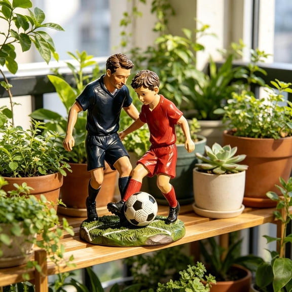 TTJ Father And Son Soccer Figurine Resin Statue Football Player Sculpture Heartwarming Giftable Sports Trophy Home Office Desk Decor For Coaches Fathers And Families