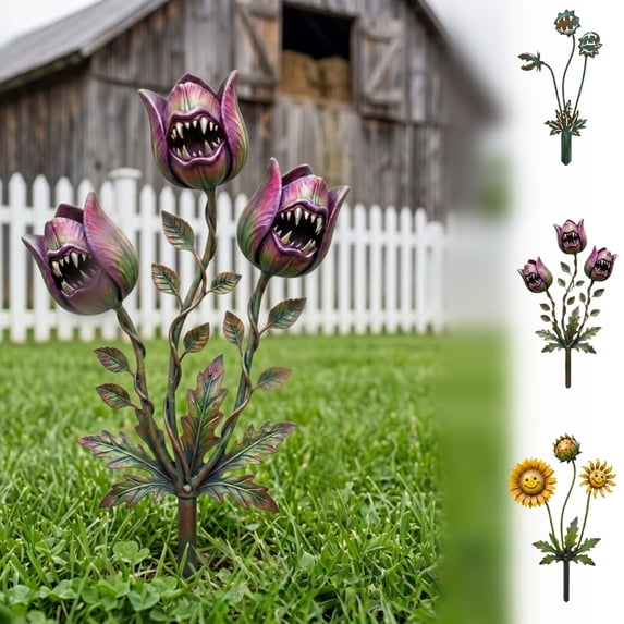 TTJ Flat Metal Garden Stakes Colorful Sunflower And Flytrap Yard Decor Decorative Lawn Art Weatherproof Metal Garden Inserts For Patio Planters Flower Beds Outdoor Accent Home Garden Sculpture
