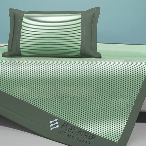 TTJ Foldable Ice Silk Summer Sleeping Mat Two-Piece 35.4x78.7 in Cooling Rattan Pad Breathable Thin Mattress Cover With Fitted Sheet And Pillowcase For Dorm