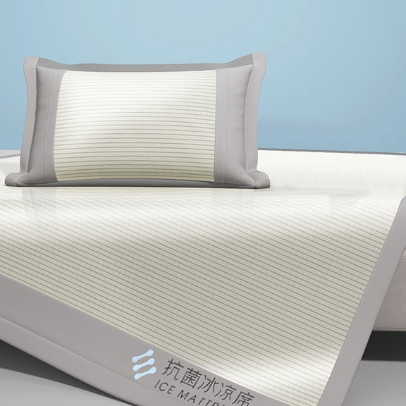 TTJ Foldable Ice Silk Summer Sleeping Mat Two-Piece 35.4x78.7 in Cooling Rattan Pad Breathable Thin Mattress Cover With Fitted Sheet And Pillowcase For Dorm