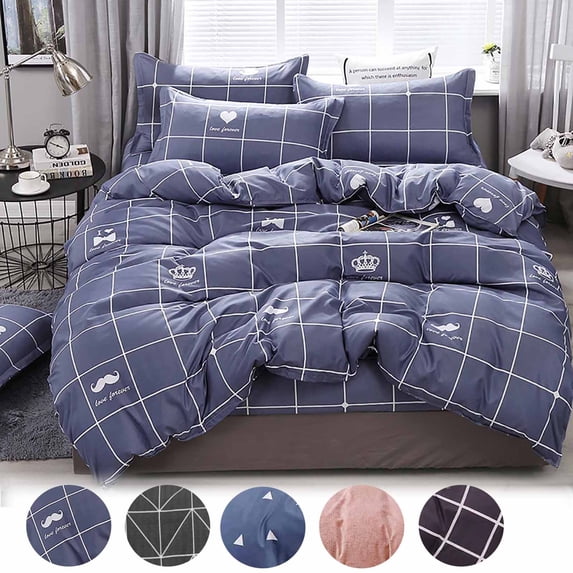 TTJ Four Piece Printed Bedding Set 59x79 in Soft Breathable Microfiber Sheet Duvet Cover Pillowcases Minimal Floral Design Easy Care Machine Washable Home Bedding, Bed Sheets