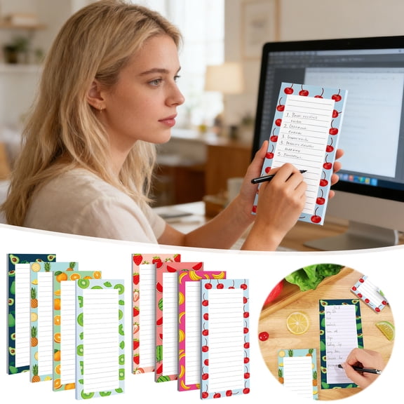 TTJ Fruit Theme Sticky Notes Notebook Set Portable Tear Off Memo Pads Colorful Self Stick Reminder Notes for Office Planning Journaling Study Daily Use