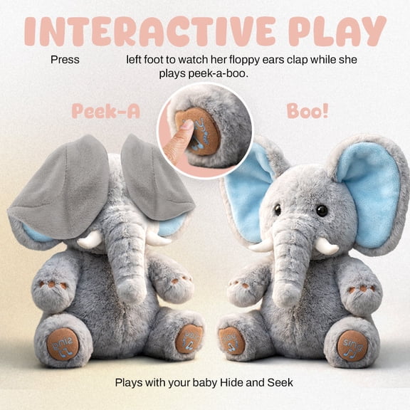 TTJ Gift Stuffed Animal Lovable Throw Pillow 1PC Animated elephants plushes toy that sings and flaps its ears forRoom Decoration