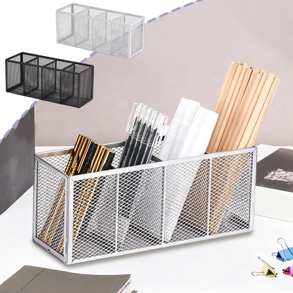 TTJ Gifts 4-Compartment Metal Mesh Desk Organizer Rectangular Pen And Supply Storage Caddy Office Classroom Desktop Organizer Durable Wire Mesh Holder For Stationery Supplies