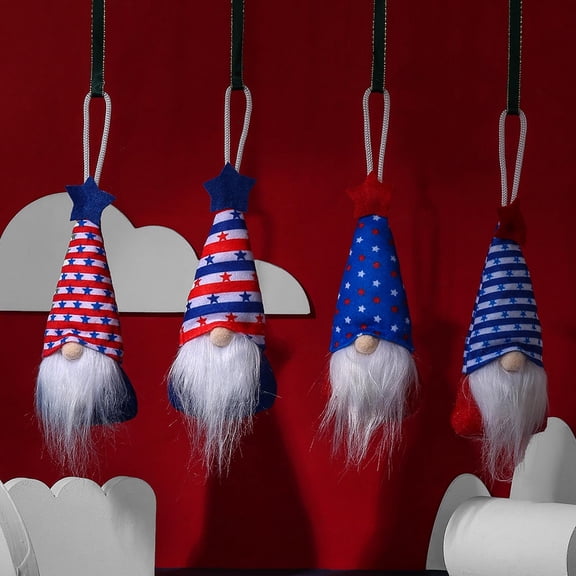 TTJ Gifts Hanging Faceless Gnome Dwarf Ornament Patriotic Fabric Mini Doll With Twine Loop For Door Wall Car Rearview Mirror Rustic Shelf Decoration And Holiday Photo Prop 4th Of July