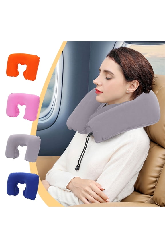 Gifts PVC Flocked Inflatable U Shaped Travel Neck Pillow Portable Inflatable Cervical Support With Soft Velour Cover For Plane Car Office Portable Comfort Neck Support Pillow