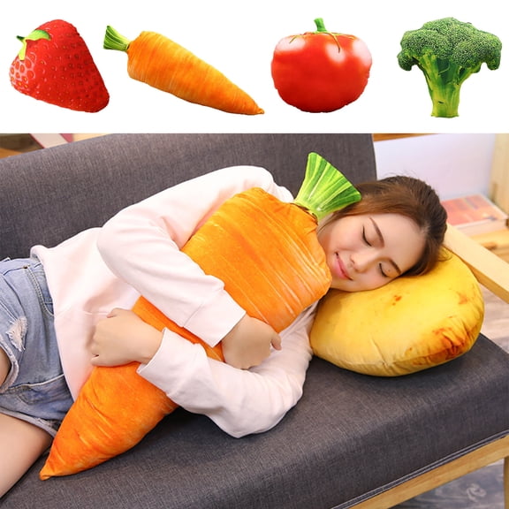 TTJ Gifts Plush Fruit Shaped Decorative Throw Pillows Simulated Broccoli Carrot Tomato Strawberry Cute Soft Plush Home Decorative Cushions Playroom Accent Giftable