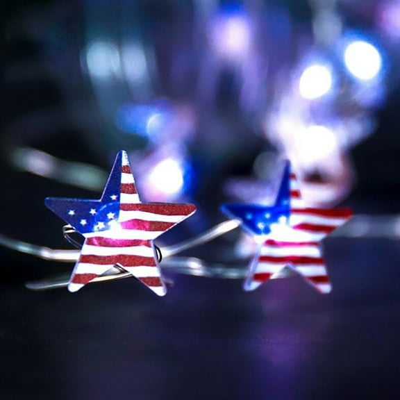 TTJ Gifts Red White Blue Remote Control LED Star String Lights 9.84 ft Plug-In Indoor Outdoor Waterproof Flag And Star Motif Lighting For Patio Porch Photo Booth And Holiday Ambience