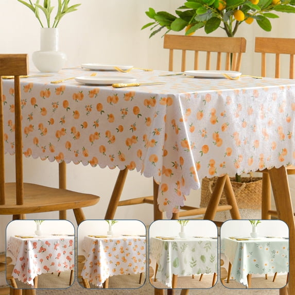 TTJ Gifts Vintage Floral PVC Tablecloth Waterproof Oilproof Decorative Lace Edged Cover Square 35.4x35.4 in Washable Farmhouse Dining Table Protector For Parties