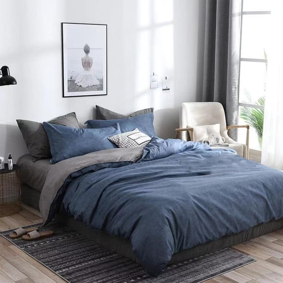 TTJ Gifts Washed Microfiber Duvet Cover Set with Button Closure Comforter Cover with 2 Pillowcases Soft Breathable All-Season Bedding Wrinkle-Resistant Easy Care, Duvet Cover Set