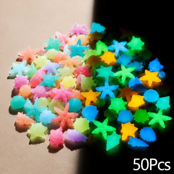 TTJ Glow in the Dark Pebbles Glow in the Dark Rocks Outdoor 50 PCS Glows In The Dark Rocks - Mixed Color Luminous Stones Starfishes-Shaped Sea Aquarium Glows Stones Fish Tank Rocks Outdoor