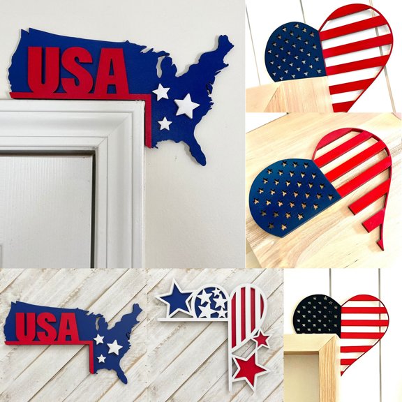 TTJ Hanging Ceiling and Door Frame Patriotic Pendant Decoration Wooden Corner Sign Wall Plaque for Living Room Porch Window Photo Backdrop Rustic Independence Day Home Accent