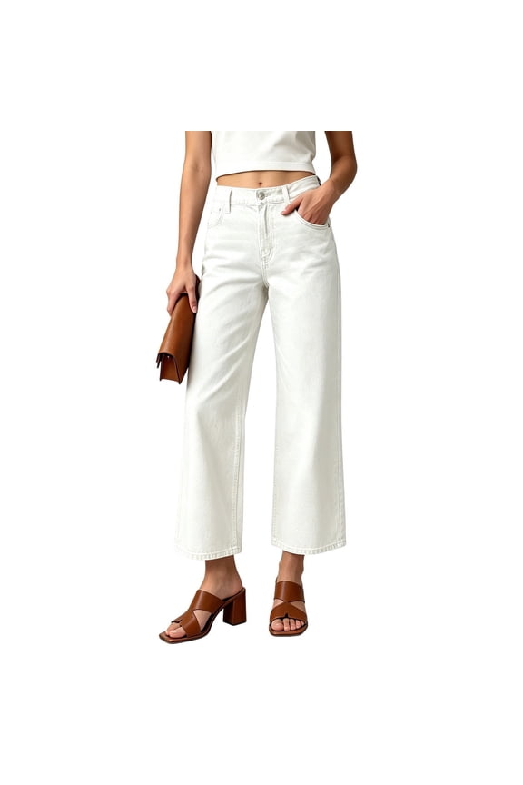 High Waist Straight Leg Solid Denim Long Jeans For Women, Deep Functional Hip Storage Pockets Soft Stretch Comfort Jean, Relax Fit All Season Daily Commute Street Fashion Bottoms White S