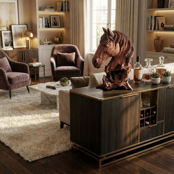 TTJ Home Decor Horse Head Resin Sculpture Vintage Style Decorative Tabletop Bust Ornament for Living Room Entryway Shelf Office Equestrian Gift Classic Accent Tabletop Ornament