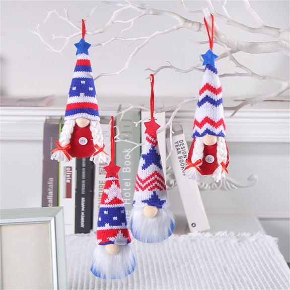 TTJ Independence Day Faceless Gnome Doll Home Decoration Plush Goblin Figurine Shelf Tabletop Holiday Ornament Rustic Fabric Accent for Porch Mantel 4th of July