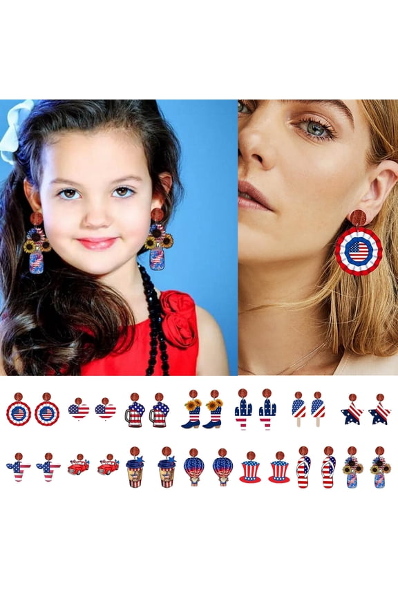 Independence Day Fashion Earrings Womens Patriotic Dangle Jewelry with Red White Blue Accents Lightweight Hypoallergenic Style for Party Gifts and Holiday Outfits 4th Of July Accessory