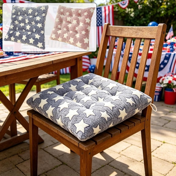 TTJ Independence Day Themed Seat Cushion, Star-Pattern Decorative Plush Chair Pad with Ties, Patriotic Red White Blue Home Sofa Accessory, 4th of July Festival Living Room Decor