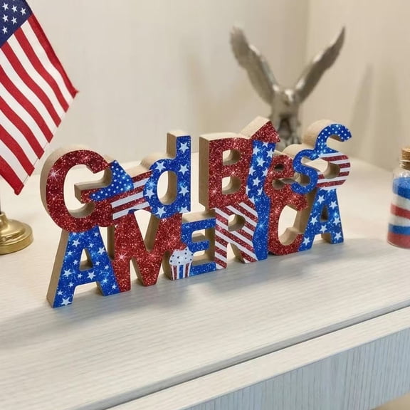 TTJ Independence Day Wooden Ornament, Dining Table Decoration, Patriotic Desk Holiday Commemorative Gift, 4th of July Red White Blue Centerpiece Home Decor