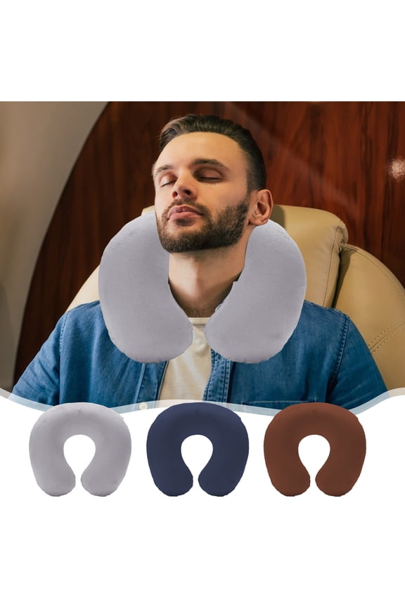 Inflatable PVC Travel Neck Pillow U-Shaped Short Coat Soft Air-Fill Outdoor Camping Flight Memory-Free Support Portable Headrest Comfortable Lightweight, Travel Pillow