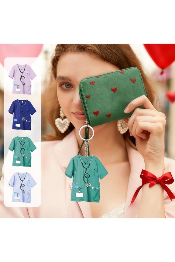 Keychain Clip Car Key Chain 2D Acrylic Flat Customized Healthcare Worker Uniform Pendant Good for Nurses' Day Decorations Gifts Does not include a keyring