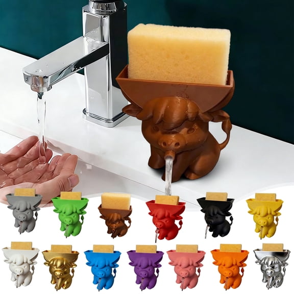 TTJ Kitchen Sink Organizer Sink Organizer Rack for Kitchen Funny Cow Sponge Kitchen Sink Sponge Stand Keeps Your Sponge Dry Cute Cow Countertop Sponge Organizer Multiple Colors Available