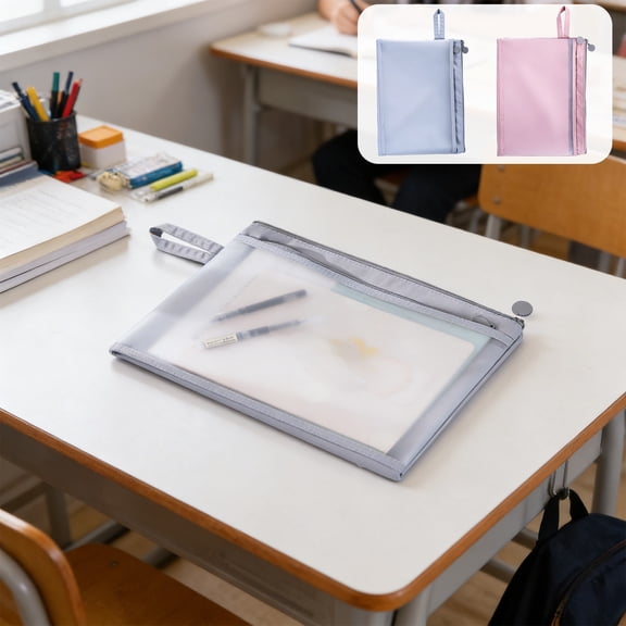 TTJ Large Moving Bags Clothes Storage TPU Handheld File Bag Zippered A4 Double Layer Document Bag Semi Transparent Spliced Prenatal Check Storage Bag Portables Bag for office and School