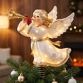 thumbnail image 1 of TTJ Lighted Christmas Angel Tree Topper, LED Angel with Golden Trumpet and Feathered Wings, Warm White Illuminated Holiday Tree Decoration, Elegant Christmas Tree Top Ornament(A), 1 of 6
