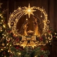 thumbnail image 1 of TTJ Lighted Nativity Christmas Tree Topper, 7.87 Inch Wrought Iron Metal Tree Top Decoration with Holy Family, Star Arch and Warm LED Lights, Gold Religious Holiday Decor(B), 1 of 6