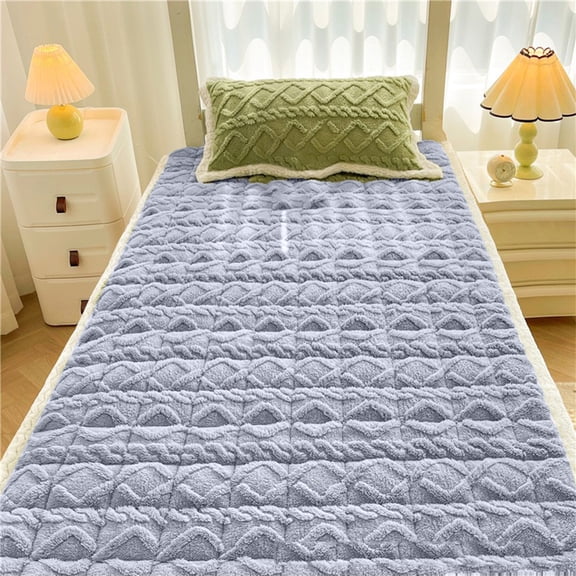 TTJ Milk Flannel Thick Mattress Pad 35.4x78.7 in Plush Quilted Non Slip Futon Topper Warm Mattress Protector Student Dormitory Home Upholstery Cozy Mattress Pad
