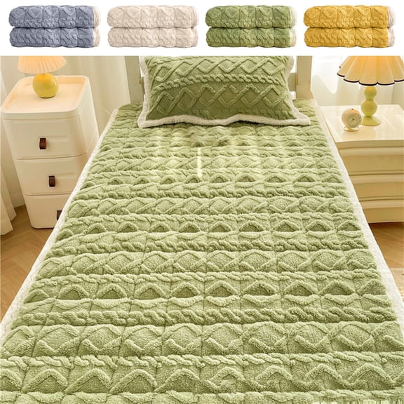 TTJ Milk Flannel Thick Mattress Pad 47.2x78.7 in Plush Quilted Non Slip Futon Topper Warm Mattress Protector Student Dormitory Home Upholstery Cozy Mattress Pad