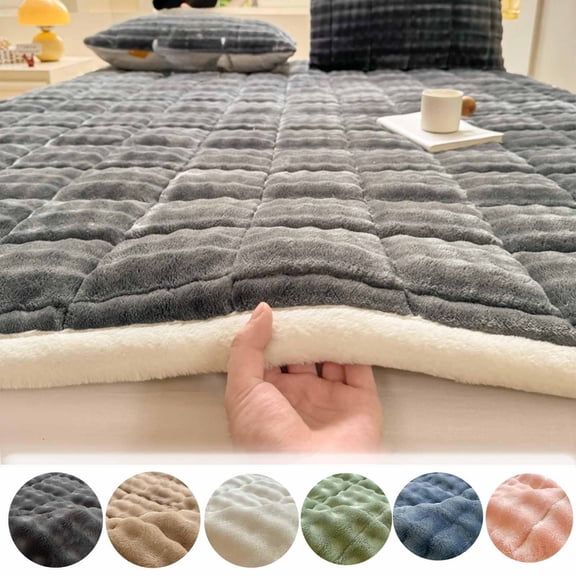 TTJ Milk Flannel Thick Mattress Pad 59x79 in Plush Non Slip Upholstery Futon Topper Warm Breathable Quilted Mattress Protector For Bed Home, Mattress Pad