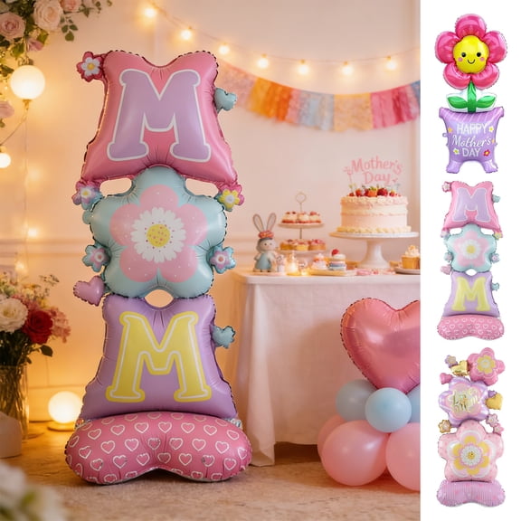 TTJ Mothers Day Decorations Happy Day Letter Balloon Banner Set Foil Alphabet Balloons with Hanging Display Kit Party Backdrop Decor for Birthday Celebration Photo Booth Event Use