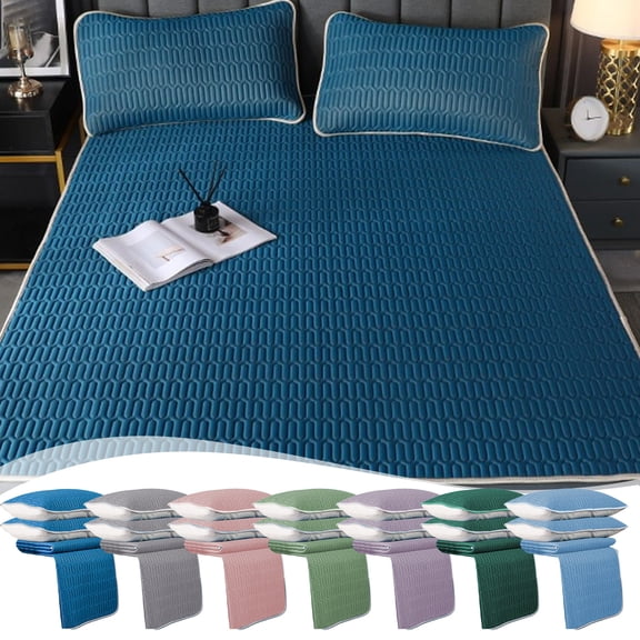 TTJ Natural Latex Mattress Topper Three-Piece Set Breathable Responsive Foam Layer With Deep Pocket Fitted Sheet And Two Pillowcases Supportive Cooling Sleep Set
