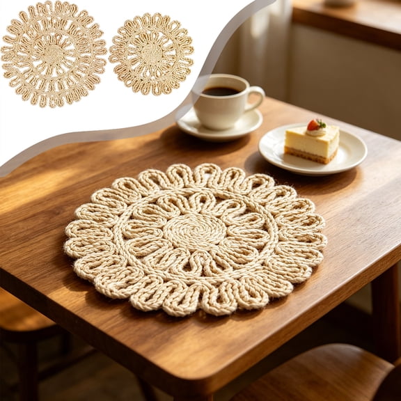 TTJ Natural Woven Corn Husk Placemat Handcrafted Round Heat-Resistant Table Mat Boho Table Trivet For Hot Pots Plates Dining Kitchen Farmhouse Entertaining Home Decor Accessory