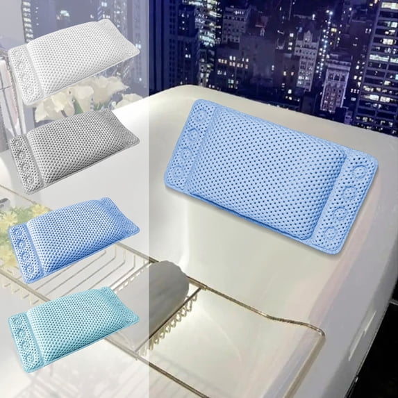 TTJ PVC Suction Cup Foam Bathtub Pillow Waterproof Non Slip Spa Headrest Cushioned Bath Pillow For Tub Soak Comfort Soft Support For Neck And Head Relaxation